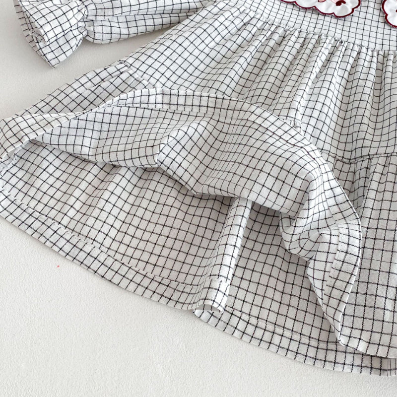 【BABY&KID】チェック花柄刺繍ワンピースSK011006