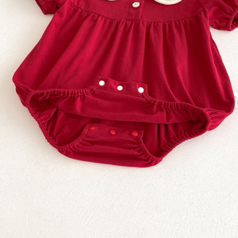 【BABY】夏新作 いちご刺繍パフスリーブロンパースSK092203