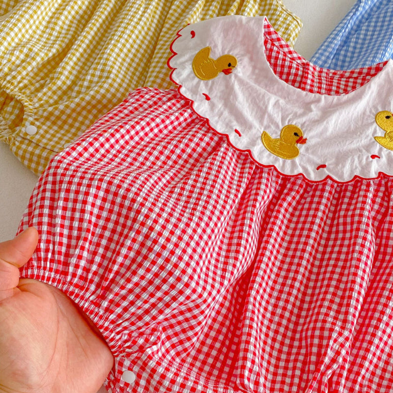 【BABY】夏新作 アヒルの子チェックロンパースSK072215