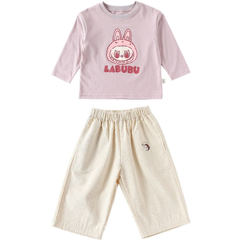 【BABY&KID】北欧風カートゥーンプリントTシャツ、無地パンツSK101332