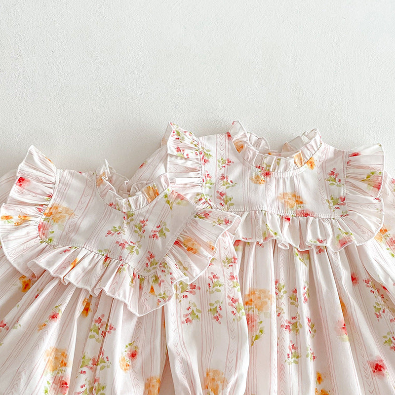 【姉妹服】カラフル花柄ロンパース、ワンピースSK101138
