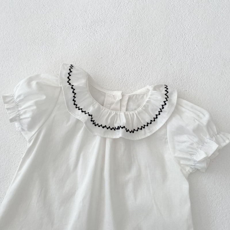 【BABY&KID】夏新作 刺繍フリル襟トップス&チェックショートパンツSK081524