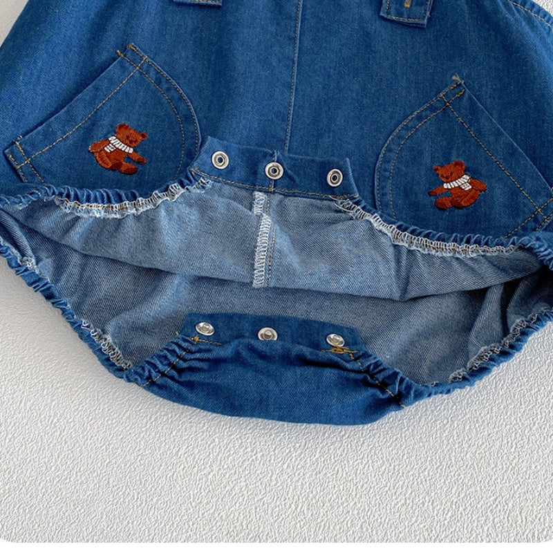 【BABY】夏新作くま刺繍デニムロンパース&くまTシャツSK104509