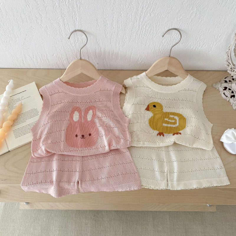 【BABY&KID】夏新作 カートゥーンニットノースリーブセットアップSK072007