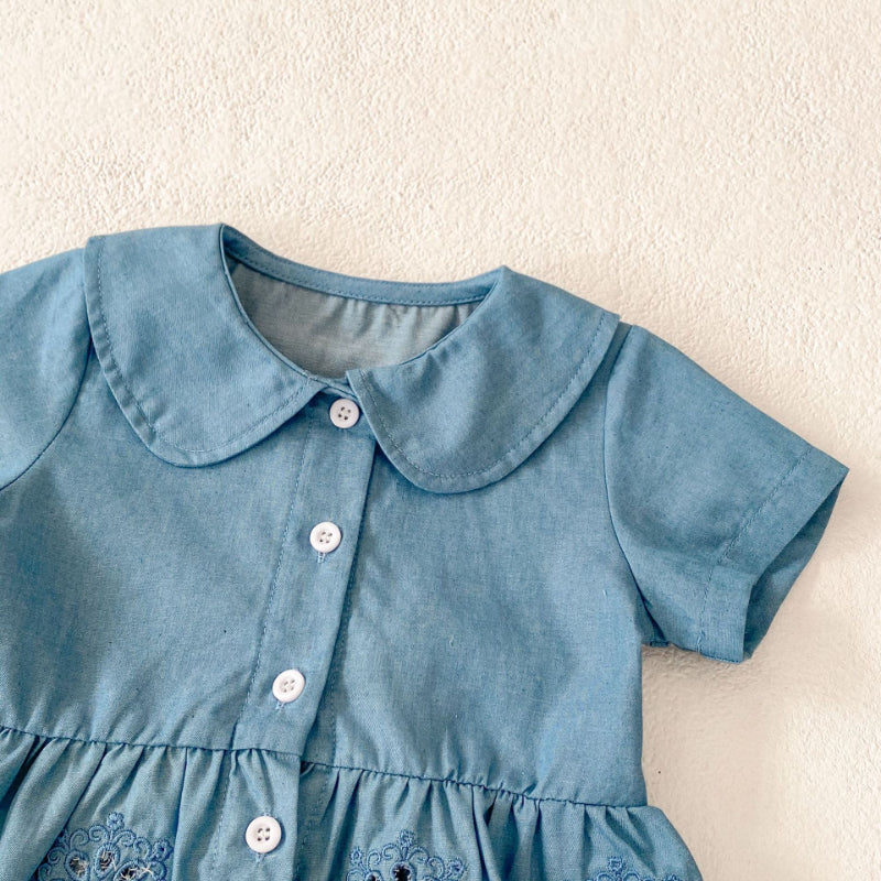 【BABY】夏新作 デニム刺繍トップス&ショーツセットアップSK071915