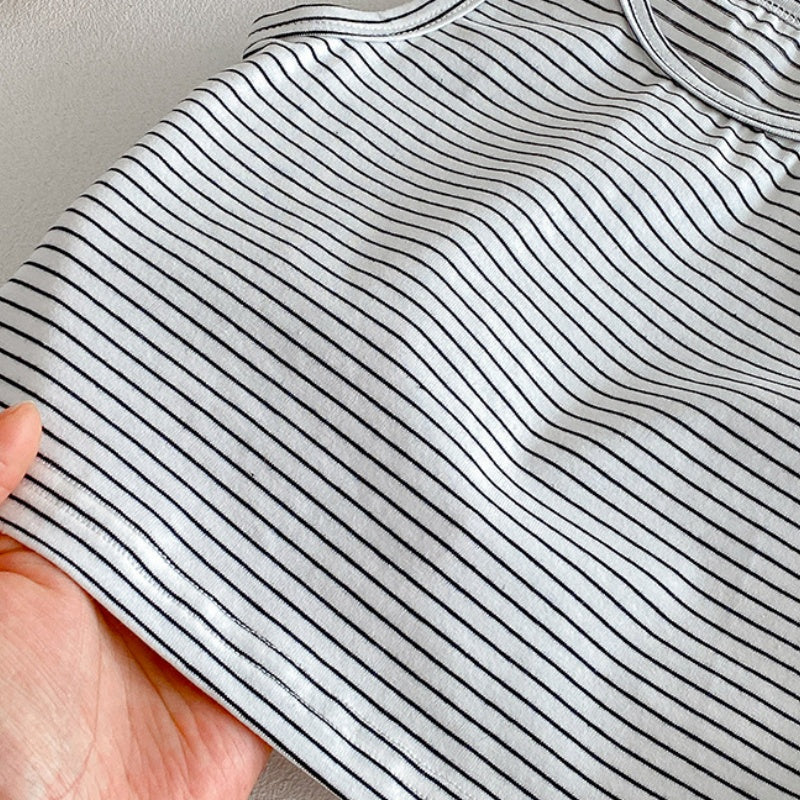 【BABY】夏新作大きめポケット刺繍サロペット&ボーダータンクトップSK104505