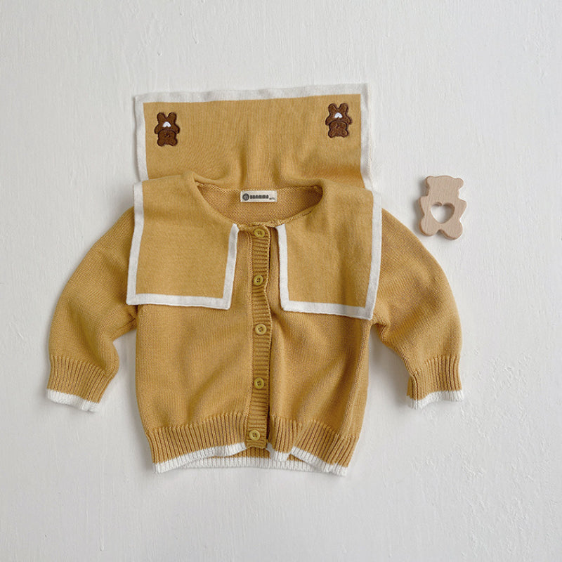 【BABY】くま刺繍ビッグカラーニットカーディガンSK101536