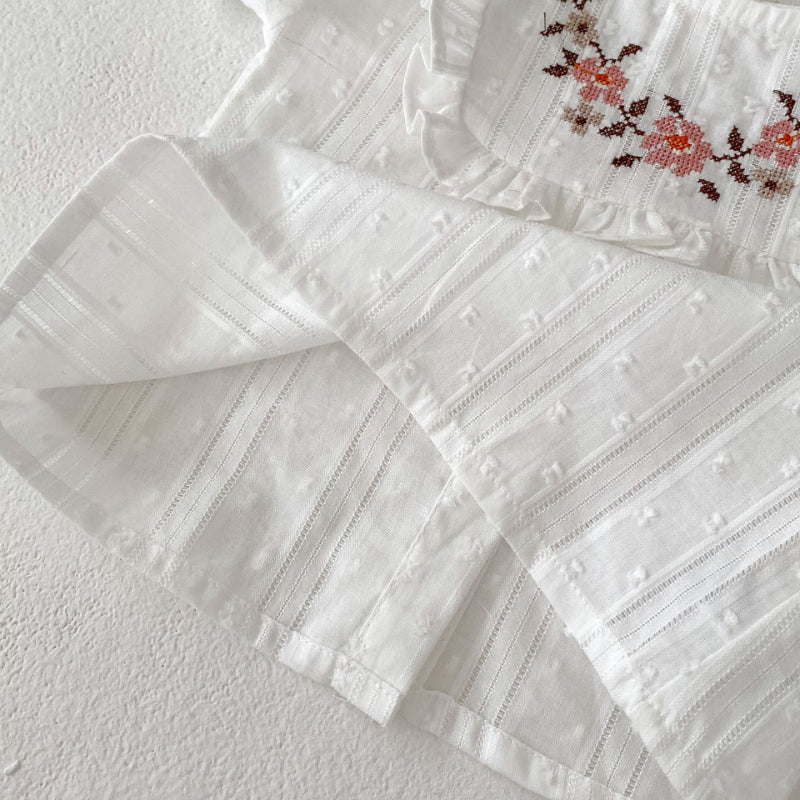 【BABY】夏新作 刺繍入りパフスリーブトップス&フリルショートパンツセットアップSK071919
