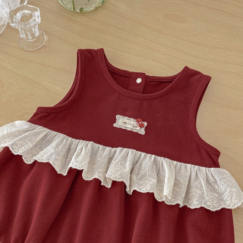 【BABY】刺繍ロンパース&レース襟小花柄ガールズシャツ2点セットSK103404
