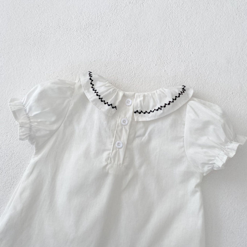 【BABY&KID】夏新作 刺繍フリル襟トップス&チェックショートパンツSK081524