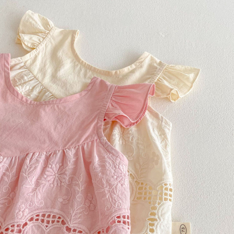 【BABY】夏新作 刺繍フリル袖セットアップSK080601