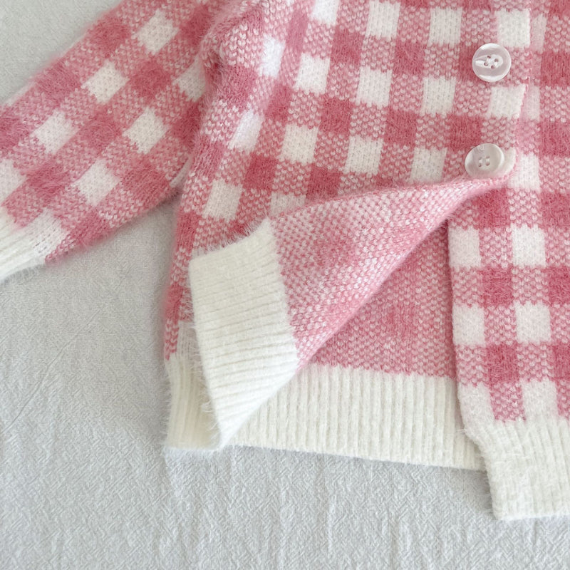 【BABY】チェックサロペットロンパース、カーディガンSK101535
