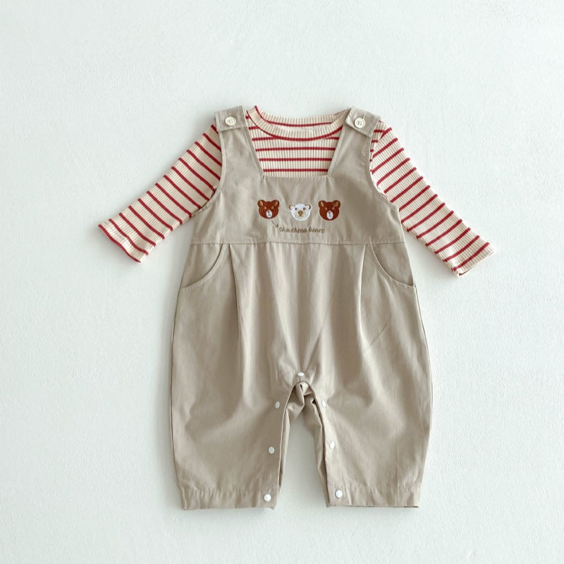 【BABY】スリー熊さんカジュアルサロペット、ベーシックボーダーTシャツSK032213