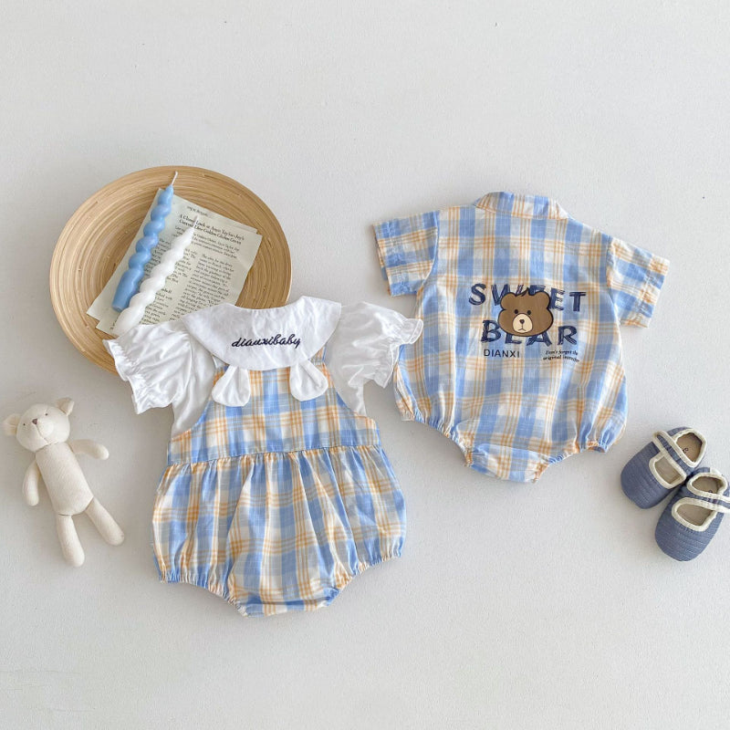 【BABY】夏新作 Sweet bearチェックロンパース、サロペットSK062910