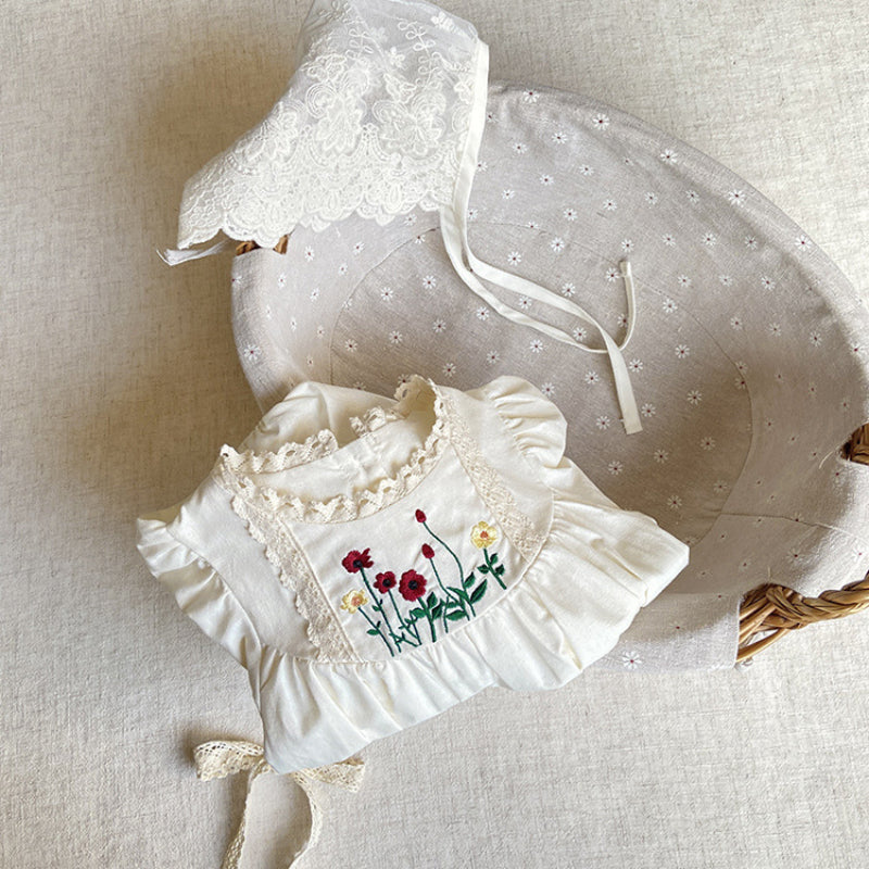 【BABY】花柄刺繍ロンパースSK101501