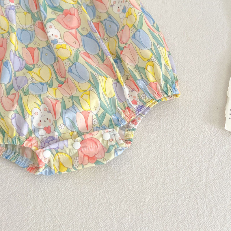 【BABY&KID】夏新作 花柄うさぎロンパース、ロンパースワンピ、ワンピースSK090713