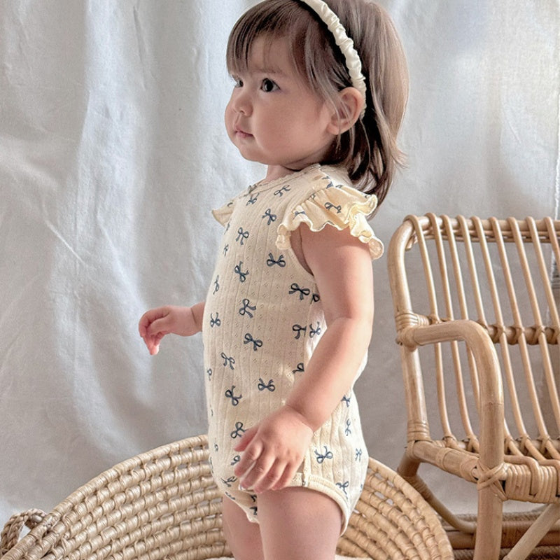【BABY】夏新作 北欧風 フリル袖クルーネックロンパースSK091303