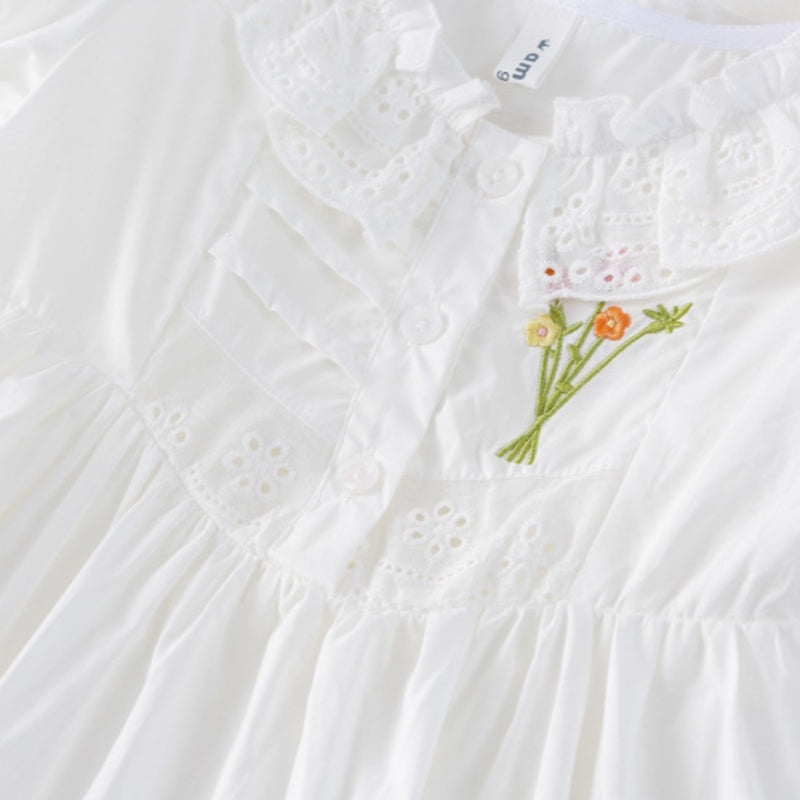 【BABY&KID】夏新作 レース襟お花刺繍ワンピースSKO71109
