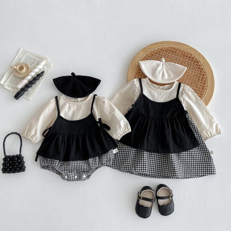 【BABY&KID】ハーフチェックロンパース、ワンピースSK030802