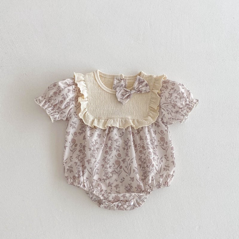 【BABY】夏新作 蝶結び付きパープル花ロンパースSK071004