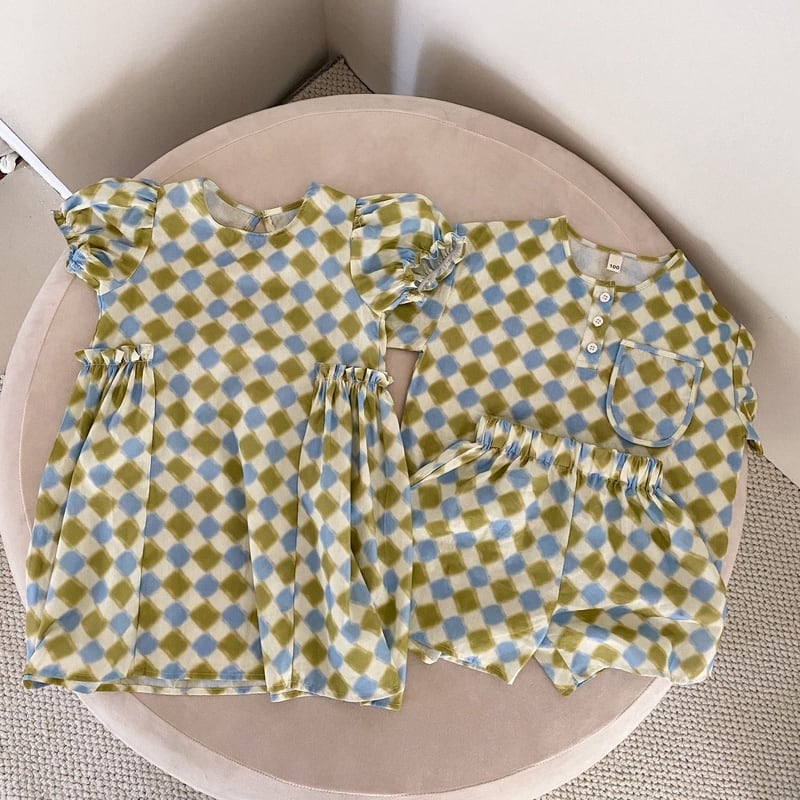 【BABY&KID】夏新作 チェッカーボードセットアップ、ワンピースSK063108