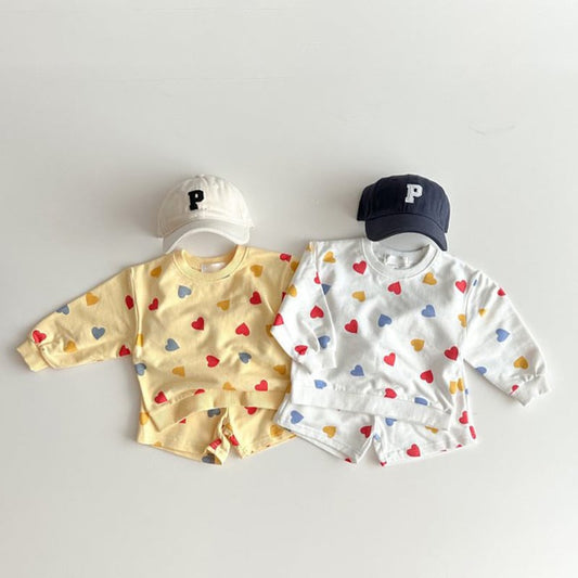 【BABY&KIDS】INS風カジュアルハート柄長袖シャツ&短パンツSK060109