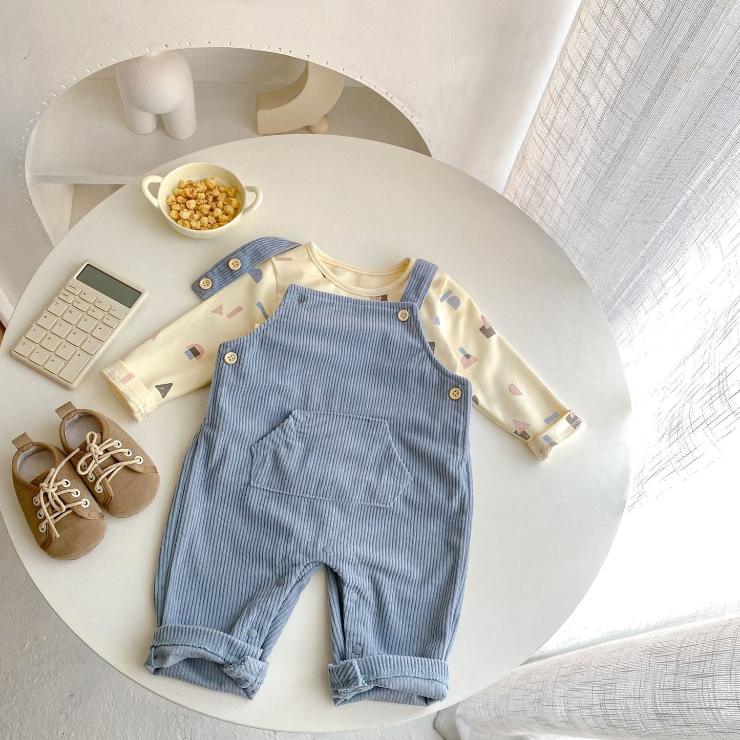 【BABY】ブルーリブサロペット、無地シンプル系TシャツSK062402