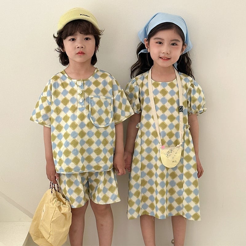 【BABY&KID】夏新作 チェッカーボードセットアップ、ワンピースSK063108