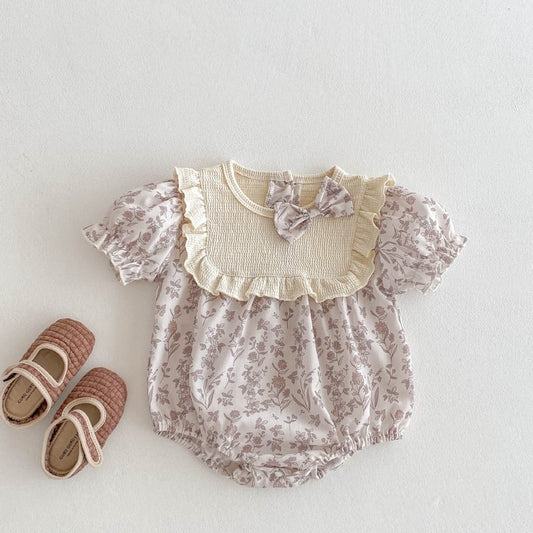 【BABY】夏新作 蝶結び付きパープル花ロンパースSK071004
