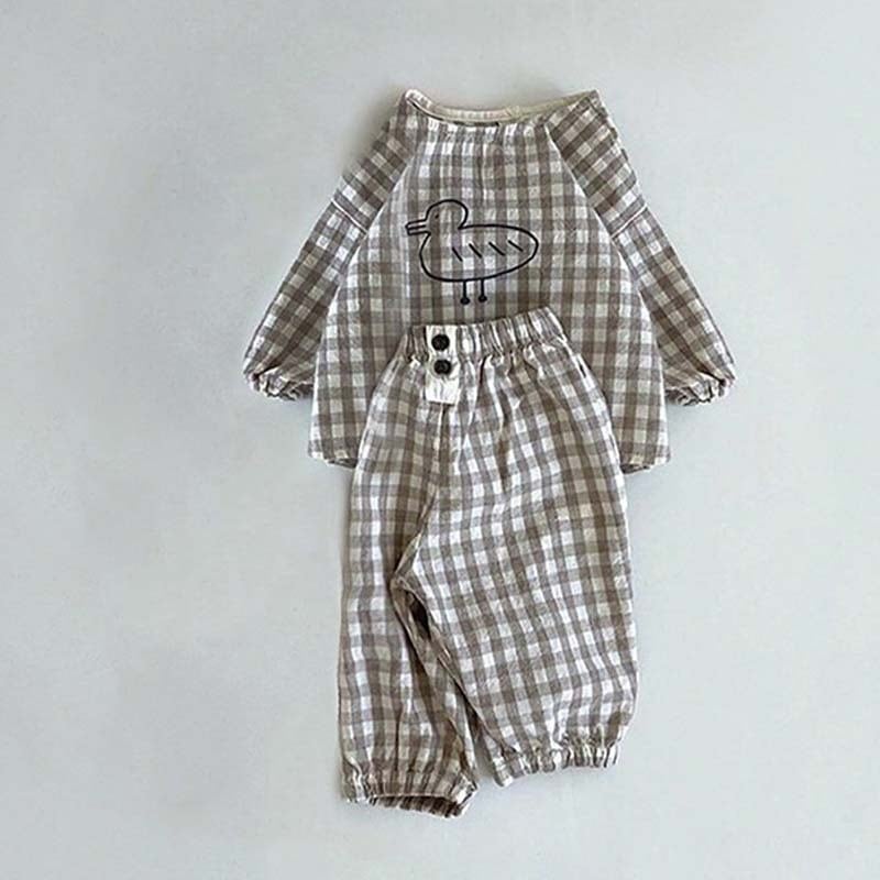 【BABY&KID】ミニマリズムレトロアヒルチェック柄セットアップSK062105