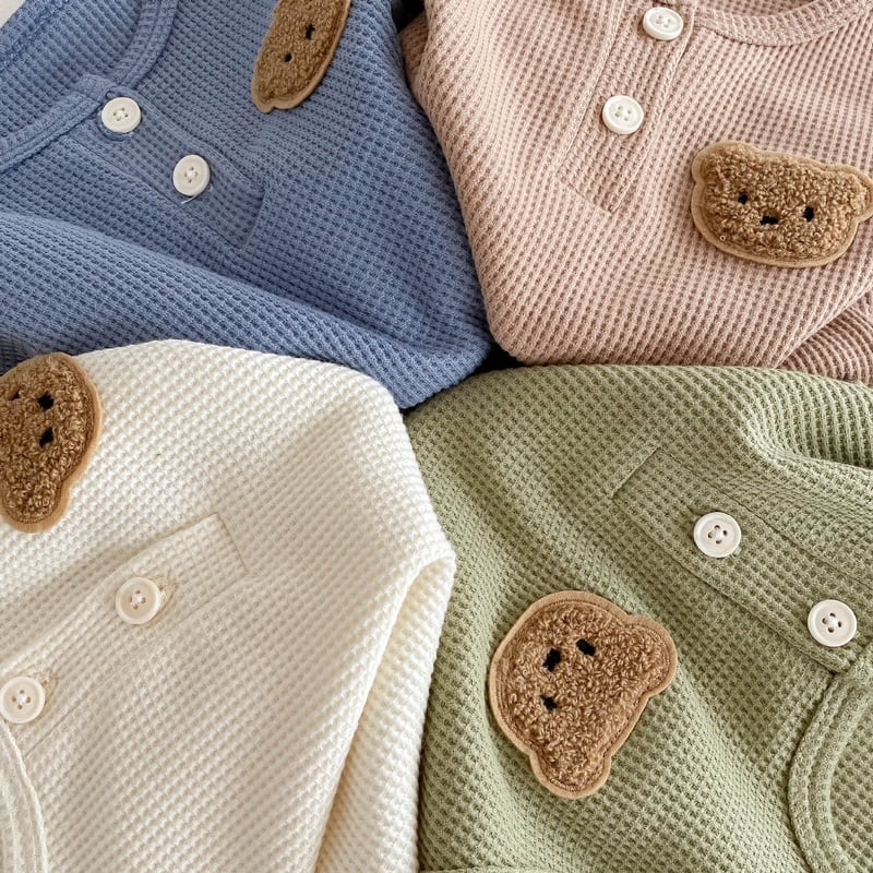 【BABY】夏新作 クマ柄ワッフルノースリーブセットアップSK062914