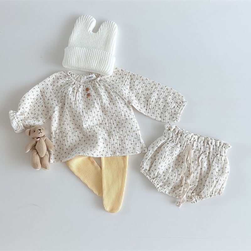 【BABY】可愛いドット、フラワートップス&ブルマSK062104