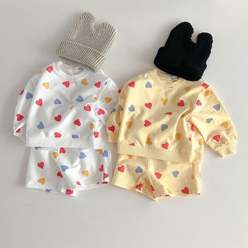 【BABY&KIDS】INS風カジュアルハート柄長袖シャツ&短パンツSK060109