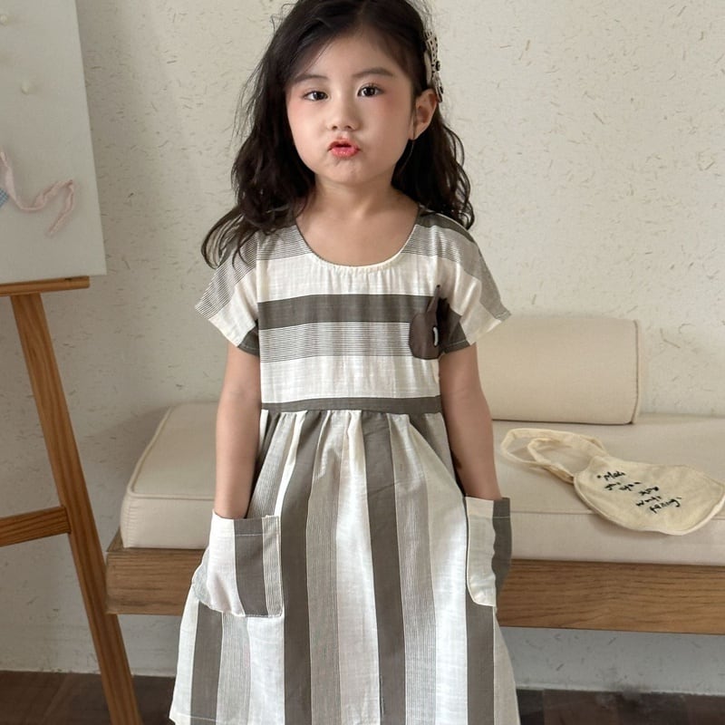 【BABY&KID】夏新作 ブラウンボーダーセットアップ、ワンピースSK0631011