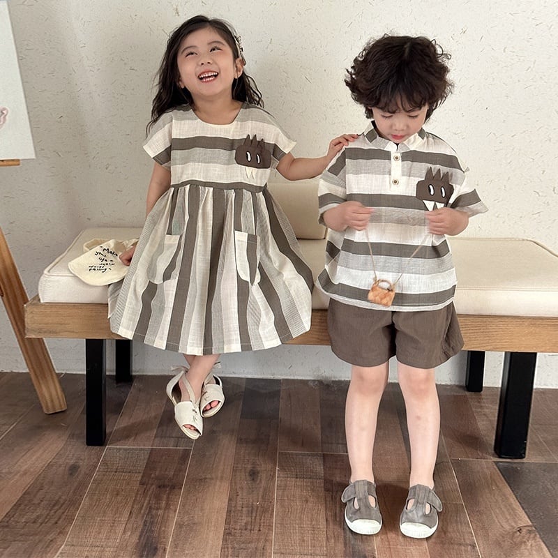 【BABY&KID】夏新作 ブラウンボーダーセットアップ、ワンピースSK0631011