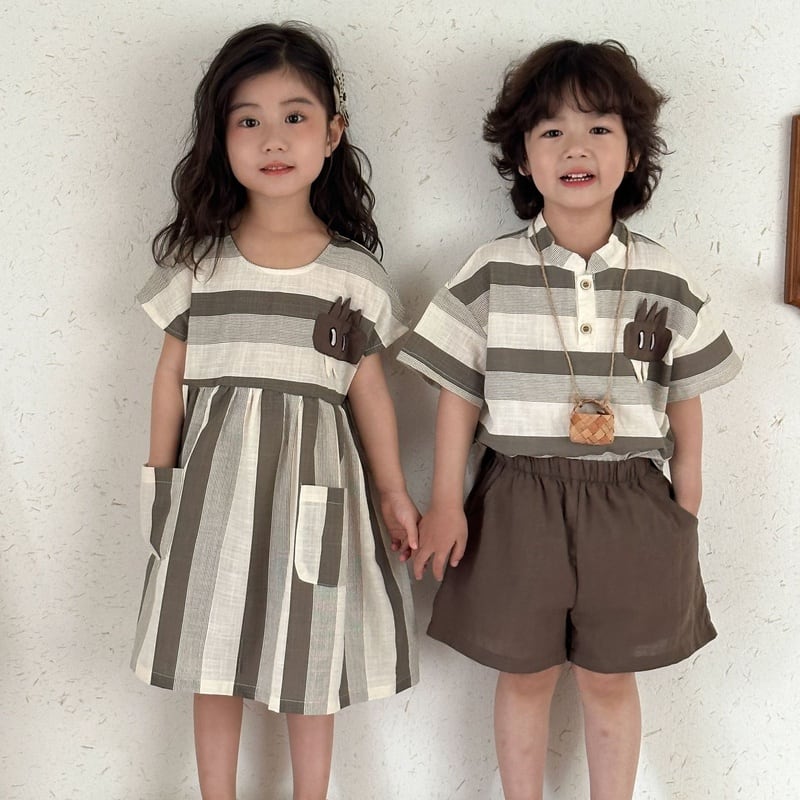 【BABY&KID】夏新作 ブラウンボーダーセットアップ、ワンピースSK0631011