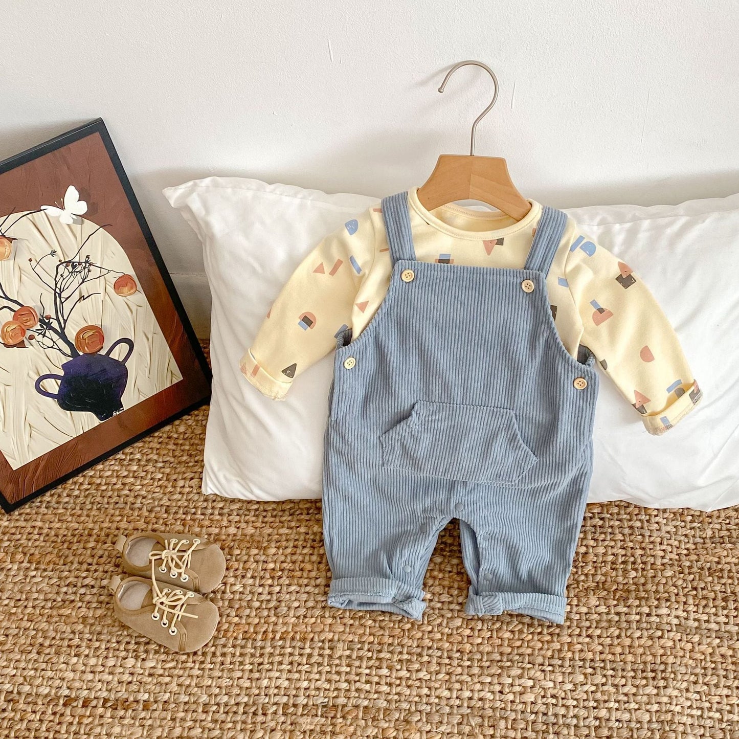 【BABY】ブルーリブサロペット、無地シンプル系TシャツSK062402