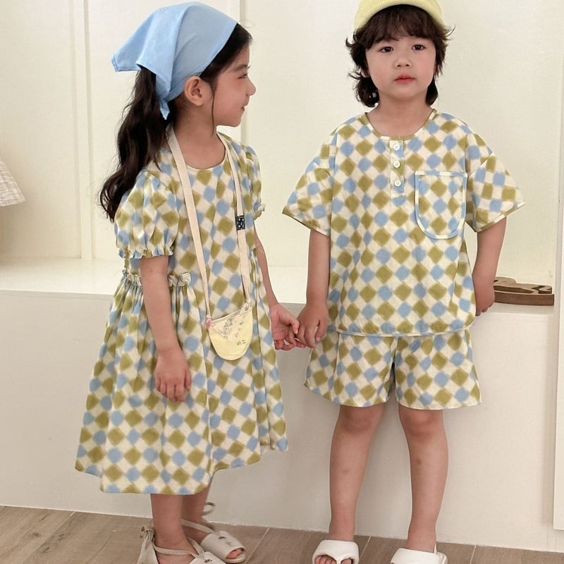 【BABY&KID】夏新作 チェッカーボードセットアップ、ワンピースSK063108