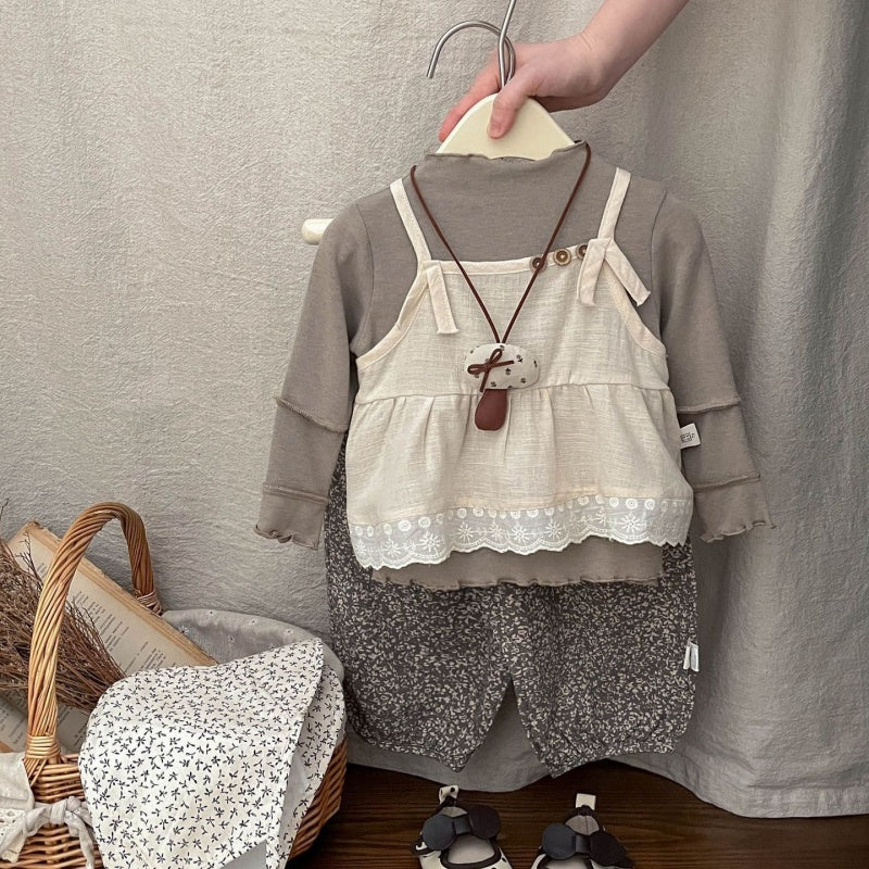 【BABY&KID】韓国風おしゃれキャミ&tシャツ、小花柄パンツSK100219