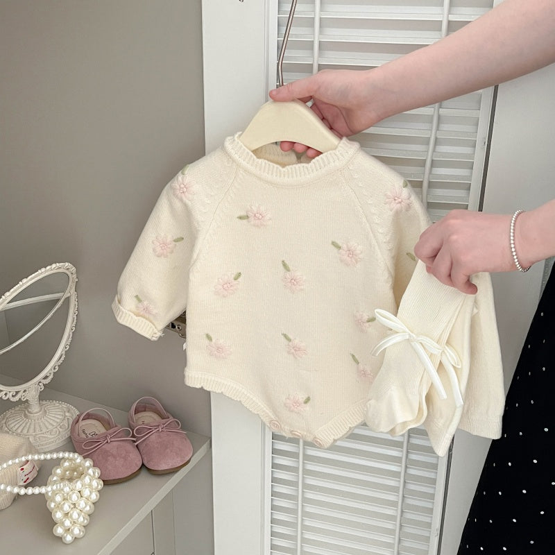 【BABY】ピンク花刺繍ロンパースSK100201