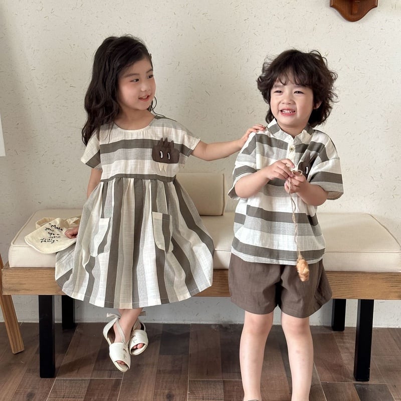 【BABY&KID】夏新作 ブラウンボーダーセットアップ、ワンピースSK0631011