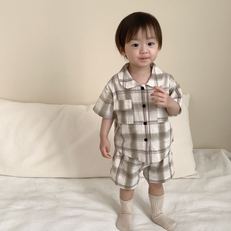 【BABY&KID】夏新作 韓国風ストライプ、チェックセットアップSK092222