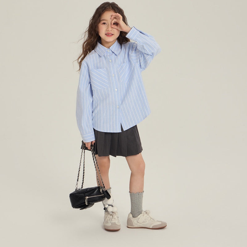 【BABY&KID】リボンスウェット&ボーダーシャツ&スカート3点セットSK102433