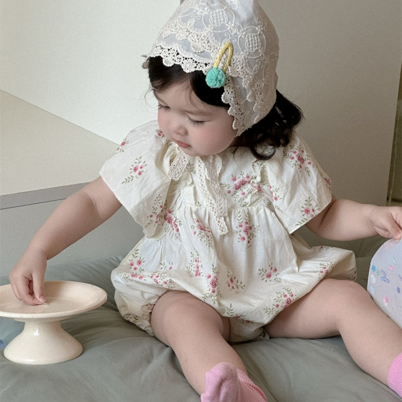 【BABY】夏新作 フラワー、ドット柄ロンパースSK082305