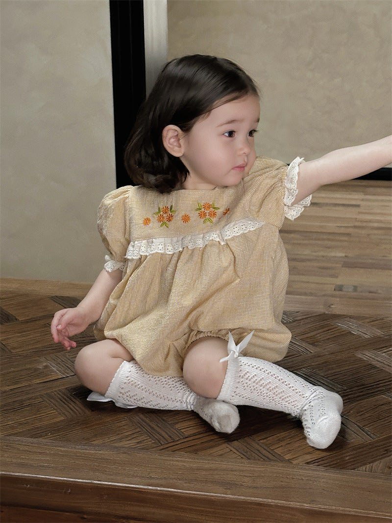 【BABY】夏新作 フラワー刺繍レースロンパースSK082313