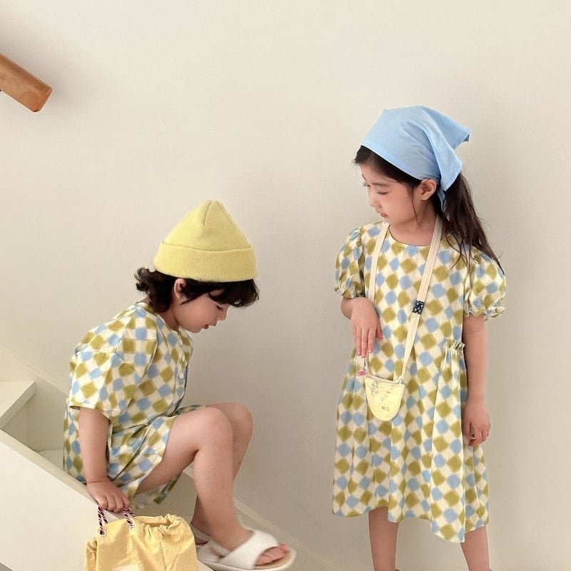 【BABY&KID】夏新作 チェッカーボードセットアップ、ワンピースSK063108