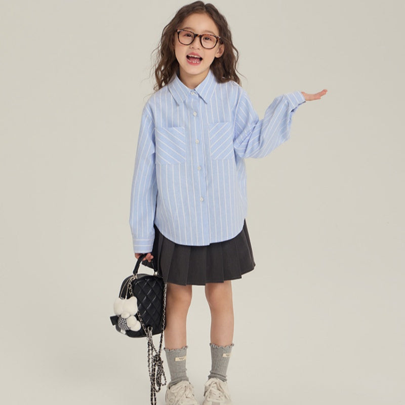 【BABY&KID】リボンスウェット&ボーダーシャツ&スカート3点セットSK102433