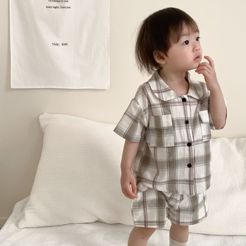 【BABY&KID】夏新作 韓国風ストライプ、チェックセットアップSK092222