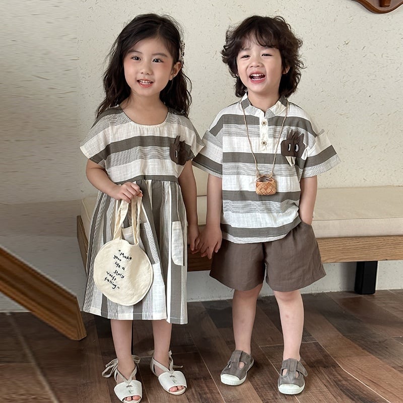 【BABY&KID】夏新作 ブラウンボーダーセットアップ、ワンピースSK0631011