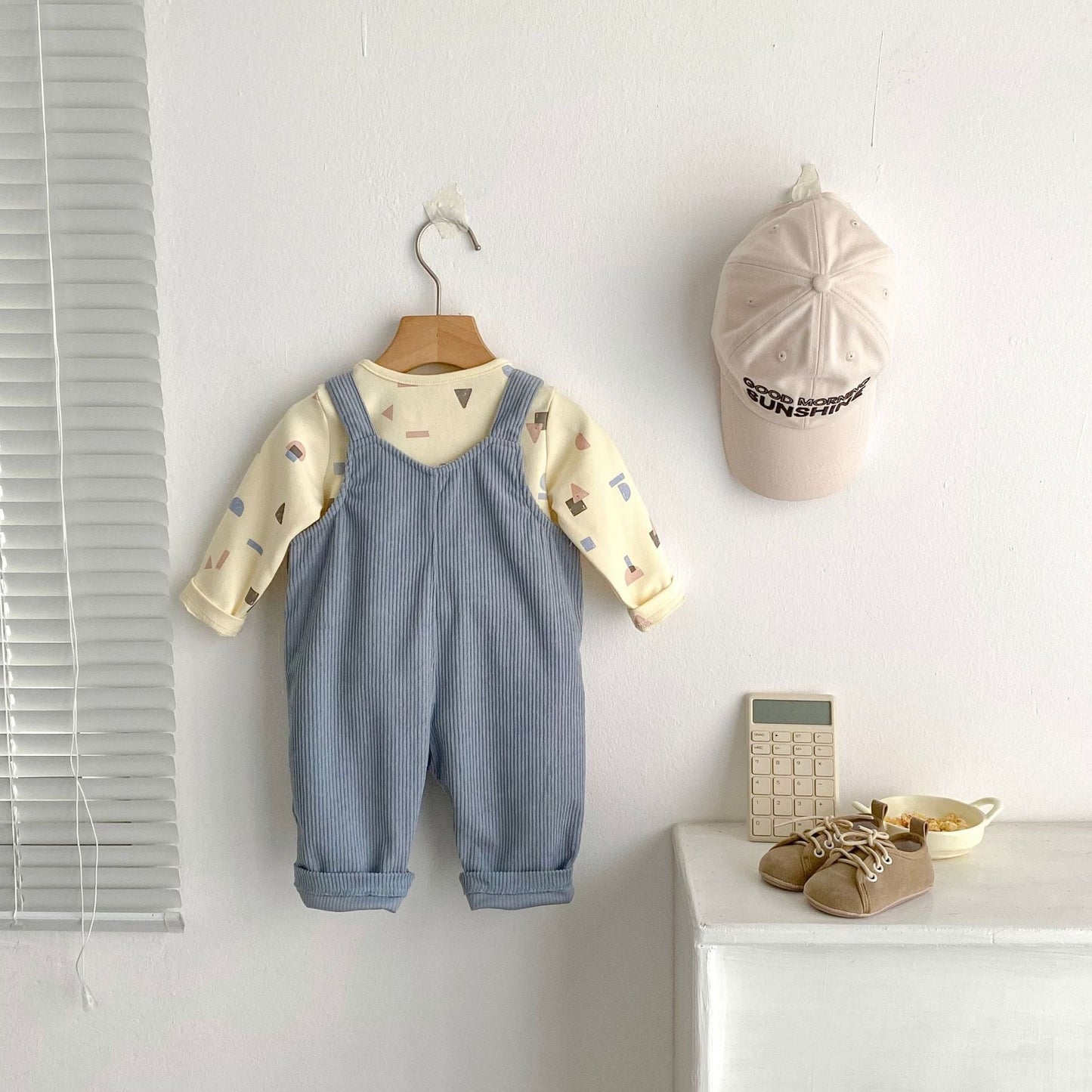 【BABY】ブルーリブサロペット、無地シンプル系TシャツSK062402